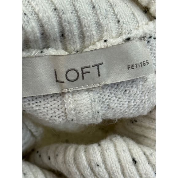 LOFT Petite Cream Speckled Knit Turtleneck Poncho Style Sweater Top - Picture 6 of 7